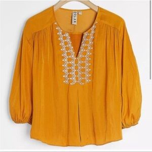 Anthropology Embroidered Orange Women's boho top